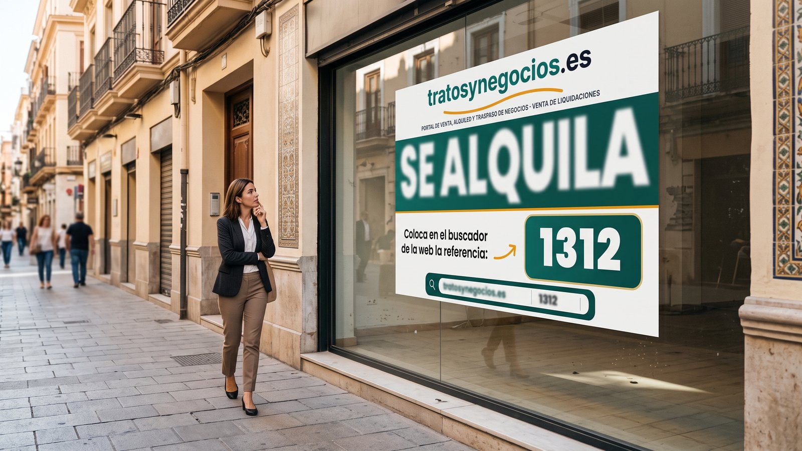 Una persona se detiene ante el cartel SE ALQUILA de un local en esquina