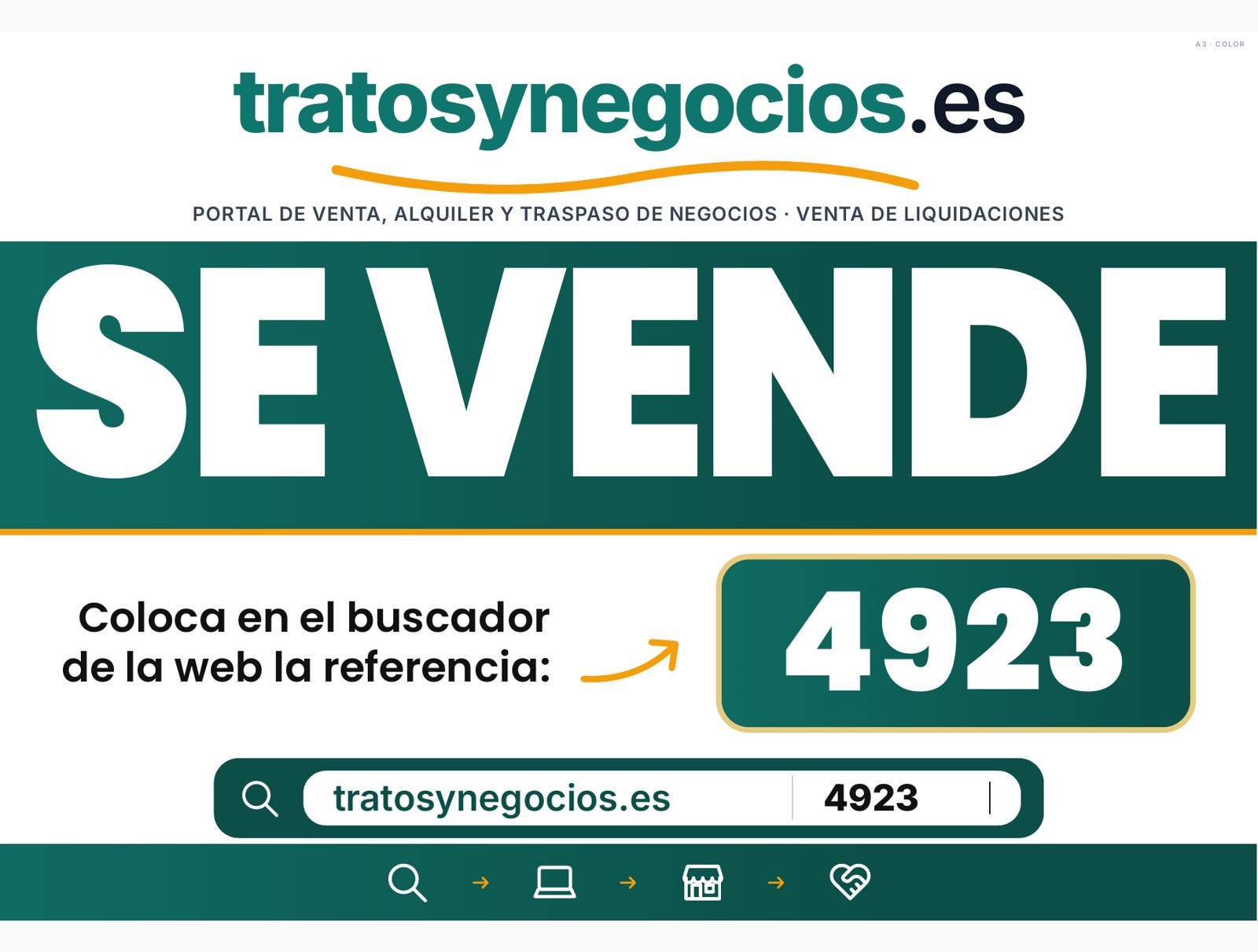 La plantilla de cartel SE VENDE de tratosynegocios.es: rótulo, referencia y buscador
