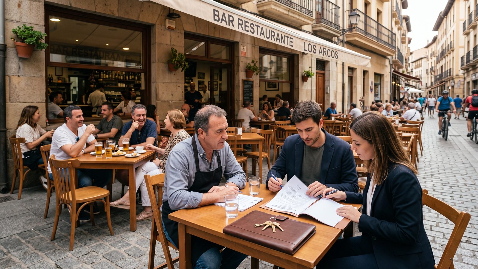 Fachada de un bar con los carteles de Se vende, Se traspasa y Se alquila