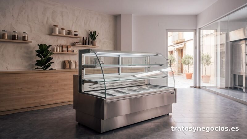 Vitrina expositora refrigerada de cristal curvo, 150 cm